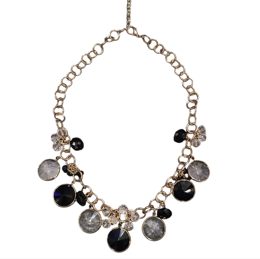 Crystal and black gold tone necklace